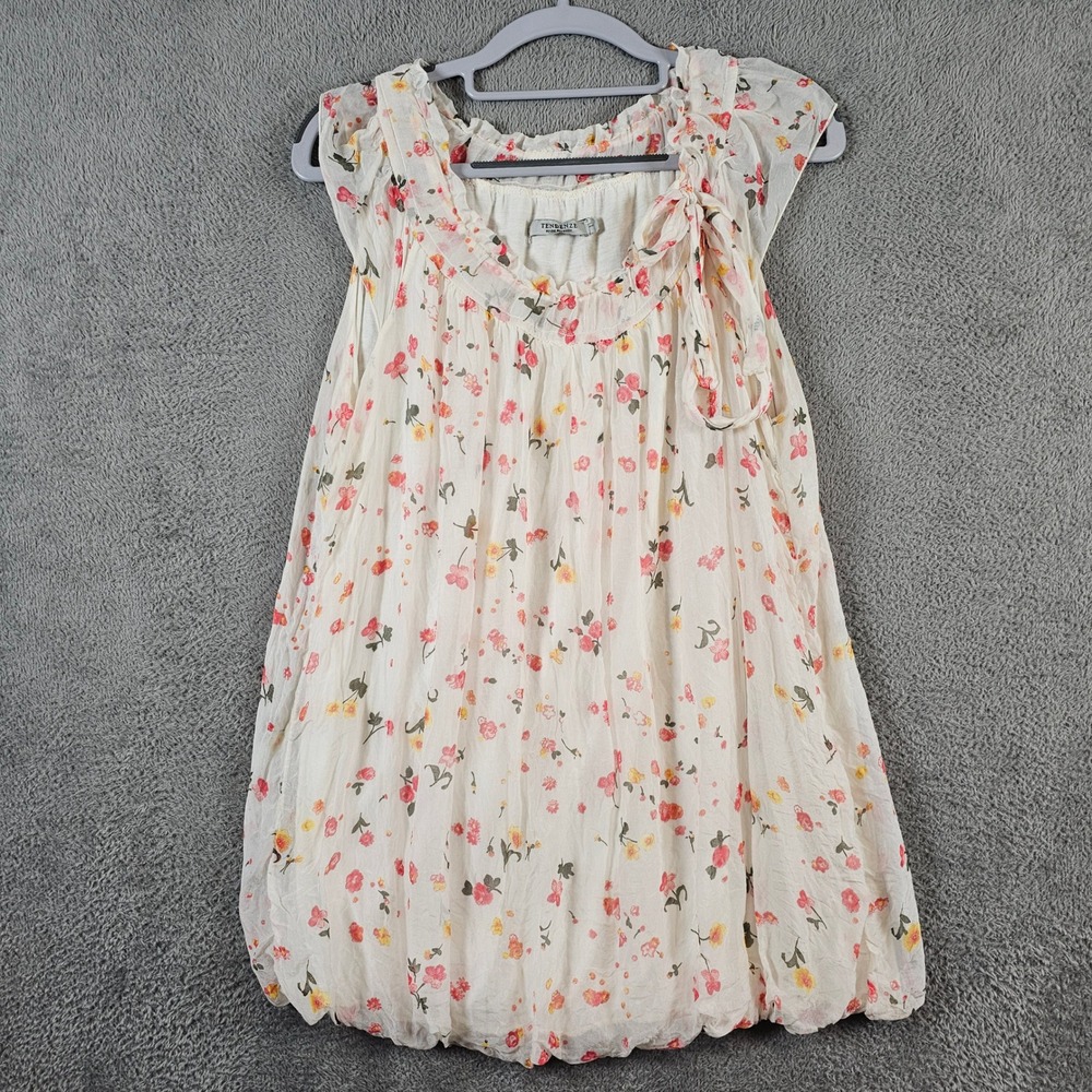 Tendenze Made in Italy Silk Floral Bubble Hem Tunic Blouse Cream Pink Large
